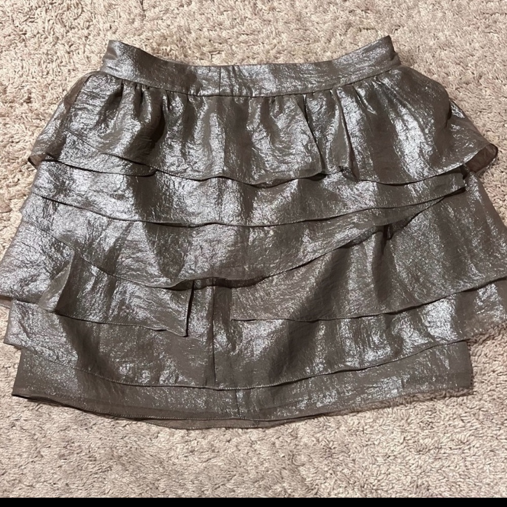 Club Monaco metallic bronze taupe gold tiered wrap layered skirt